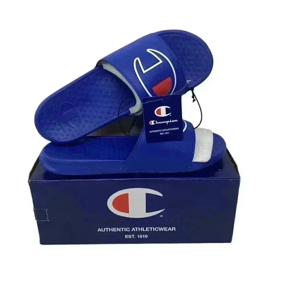 Champion Size 13 Men’s Super Slide Athletic Sandals Surf The Web Blue Red Flats - Picture 1 of 10